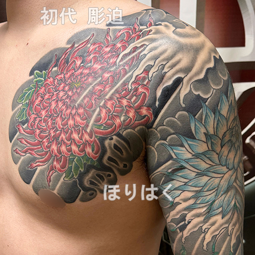 菊と月下美人の花の刺青1645_2