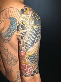 鯉と岩牡丹の刺青 和彫り438_5